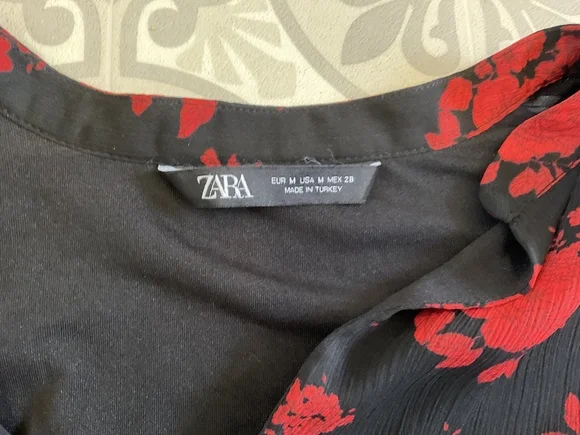 Zara black red floral print frill ruffle detail short dress M UK 10 12 - Picture 4 of 8